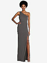 Front View Thumbnail - Caviar Gray One-Shoulder Chiffon Trumpet Gown