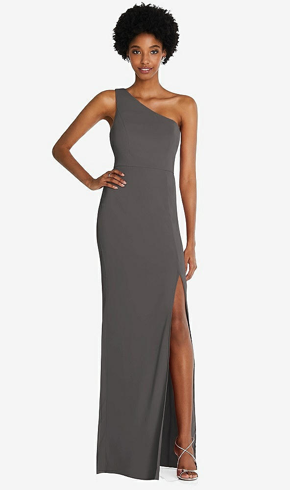 Front View - Caviar Gray One-Shoulder Chiffon Trumpet Gown