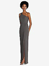 Side View Thumbnail - Caviar Gray One-Shoulder Chiffon Trumpet Gown