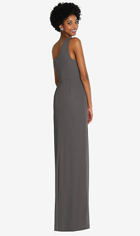 Back View - Caviar Gray One-Shoulder Chiffon Trumpet Gown
