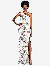 Front View Thumbnail - Butterfly Botanica Ivory One-Shoulder Chiffon Trumpet Gown