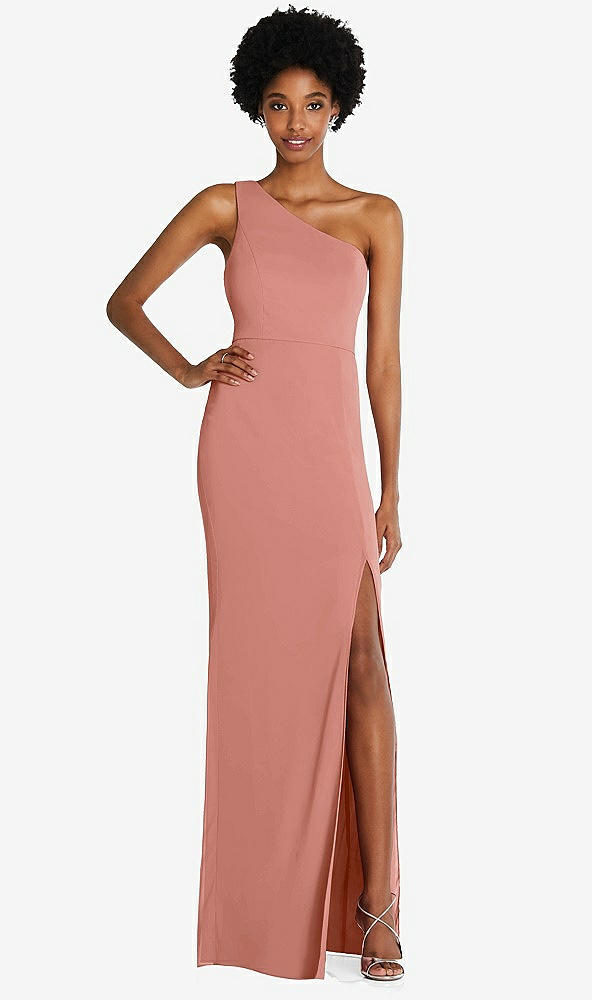 Front View - Desert Rose One-Shoulder Chiffon Trumpet Gown