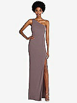 Front View Thumbnail - French Truffle One-Shoulder Chiffon Trumpet Gown