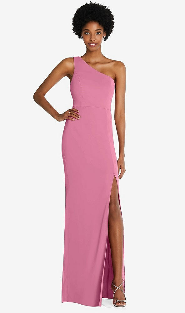 Front View - Orchid Pink One-Shoulder Chiffon Trumpet Gown