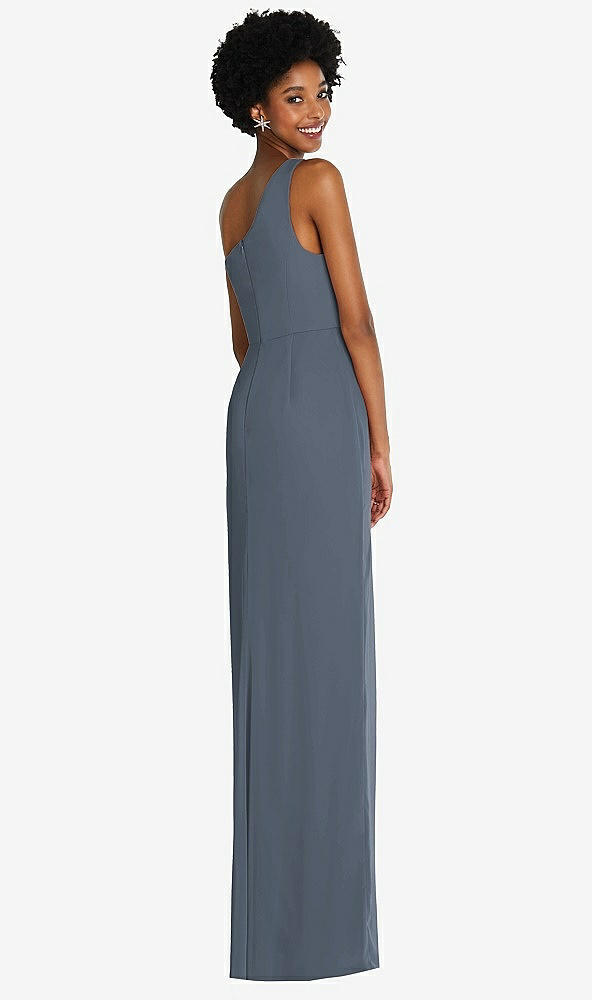 Back View - Silverstone One-Shoulder Chiffon Trumpet Gown