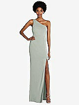 Front View Thumbnail - Willow Green One-Shoulder Chiffon Trumpet Gown