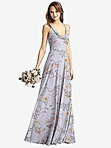 Front View Thumbnail - Butterfly Botanica Silver Dove Cowl Neck Criss Cross Back Maxi Dress