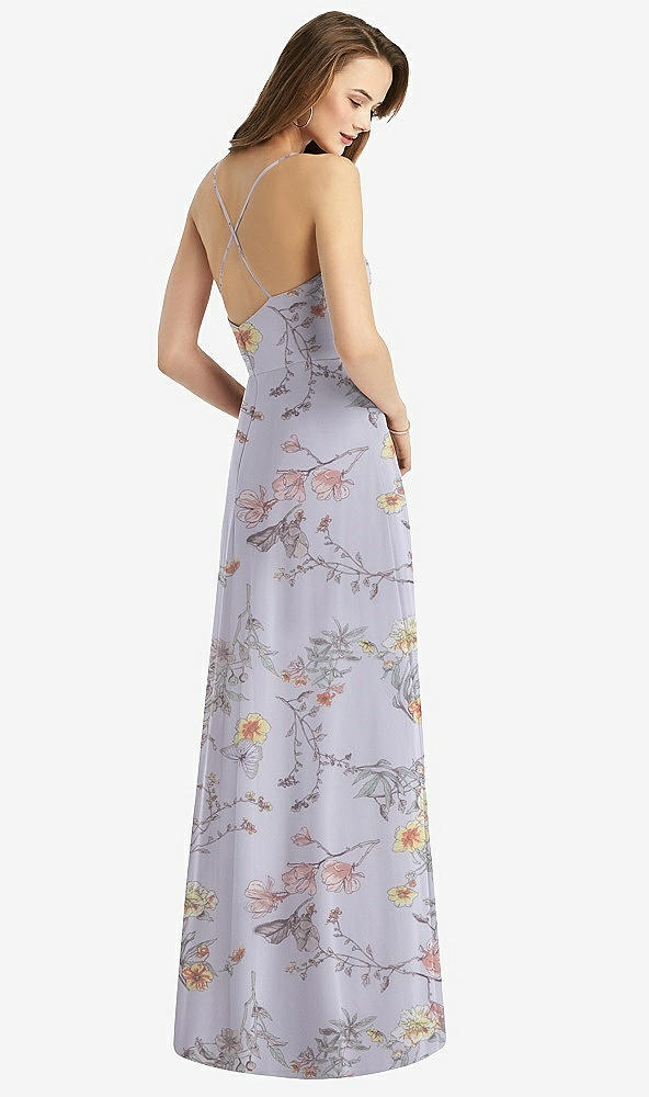 Back View - Butterfly Botanica Silver Dove Cowl Neck Criss Cross Back Maxi Dress