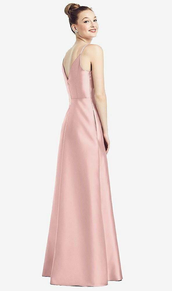 Back View - Rose - PANTONE Rose Quartz Draped Wrap Satin Maxi Dress with Pockets