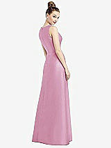 Rear View Thumbnail - Powder Pink Sleeveless V-Neck Satin Dress with Pockets