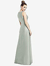 Rear View Thumbnail - Willow Green Sleeveless V-Neck Satin Dress with Pockets