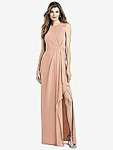 Alt View 1 Thumbnail - Pale Peach Sleeveless Chiffon Dress with Draped Front Slit
