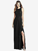 Alt View 1 Thumbnail - Black Sleeveless Chiffon Dress with Draped Front Slit