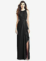 Front View Thumbnail - Black Sleeveless Chiffon Dress with Draped Front Slit