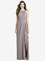 Front View Thumbnail - Cashmere Gray Sleeveless Chiffon Dress with Draped Front Slit