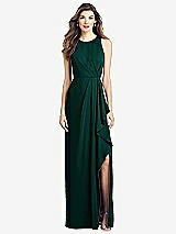 Front View Thumbnail - Evergreen Sleeveless Chiffon Dress with Draped Front Slit