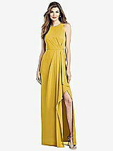Alt View 1 Thumbnail - Marigold Sleeveless Chiffon Dress with Draped Front Slit