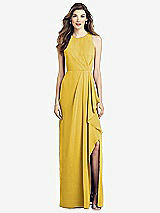 Front View Thumbnail - Marigold Sleeveless Chiffon Dress with Draped Front Slit