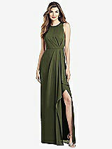 Alt View 1 Thumbnail - Olive Green Sleeveless Chiffon Dress with Draped Front Slit