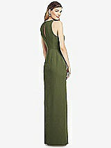 Rear View Thumbnail - Olive Green Sleeveless Chiffon Dress with Draped Front Slit