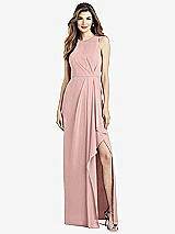 Alt View 1 Thumbnail - Rose - PANTONE Rose Quartz Sleeveless Chiffon Dress with Draped Front Slit
