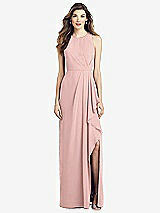 Front View Thumbnail - Rose - PANTONE Rose Quartz Sleeveless Chiffon Dress with Draped Front Slit