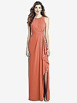 Front View Thumbnail - Terracotta Copper Sleeveless Chiffon Dress with Draped Front Slit