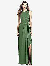 Front View Thumbnail - Vineyard Green Sleeveless Chiffon Dress with Draped Front Slit