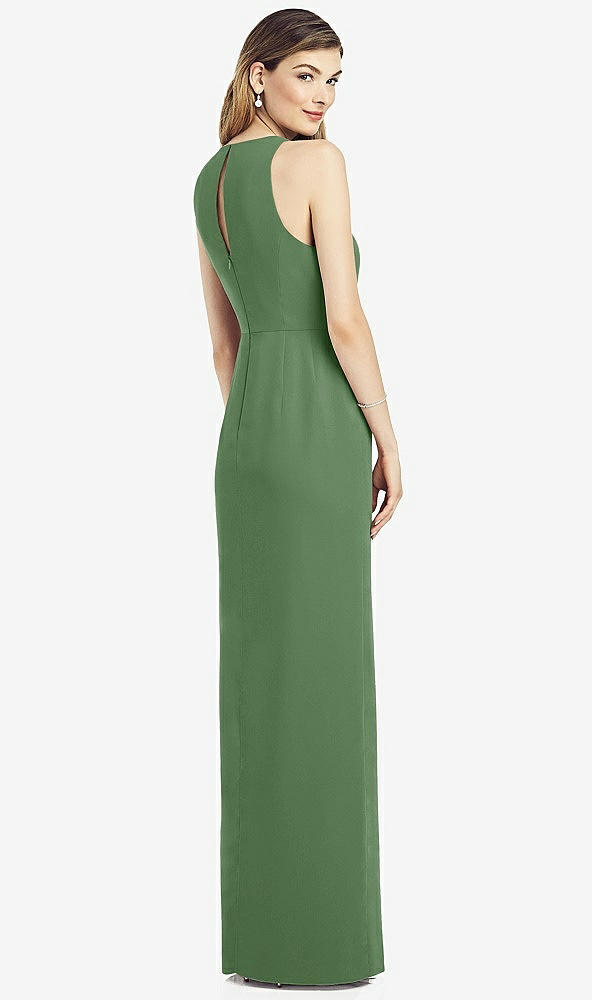 Back View - Vineyard Green Sleeveless Chiffon Dress with Draped Front Slit