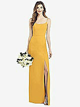 Front View Thumbnail - NYC Yellow Spaghetti Strap V-Back Crepe Gown with Front Slit
