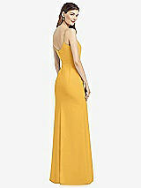 Rear View Thumbnail - NYC Yellow Spaghetti Strap V-Back Crepe Gown with Front Slit