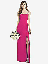 Front View Thumbnail - Think Pink Spaghetti Strap V-Back Crepe Gown with Front Slit