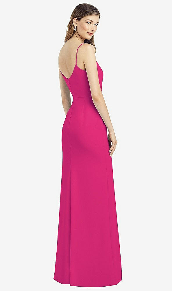 Back View - Think Pink Spaghetti Strap V-Back Crepe Gown with Front Slit