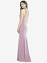 Front View Thumbnail - Suede Rose Bow-Neck Open-Back Trumpet Gown