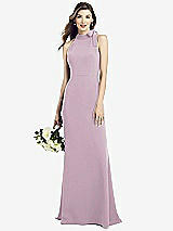 Rear View Thumbnail - Suede Rose Bow-Neck Open-Back Trumpet Gown