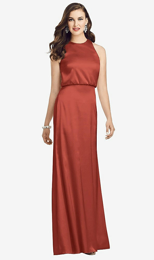 Front View - Amber Sunset Sleeveless Blouson Bodice Trumpet Gown