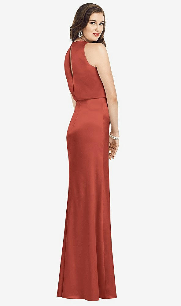Back View - Amber Sunset Sleeveless Blouson Bodice Trumpet Gown