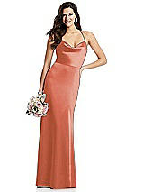 Alt View 1 Thumbnail - Terracotta Copper Cowl-Neck Criss Cross Back Slip Dress