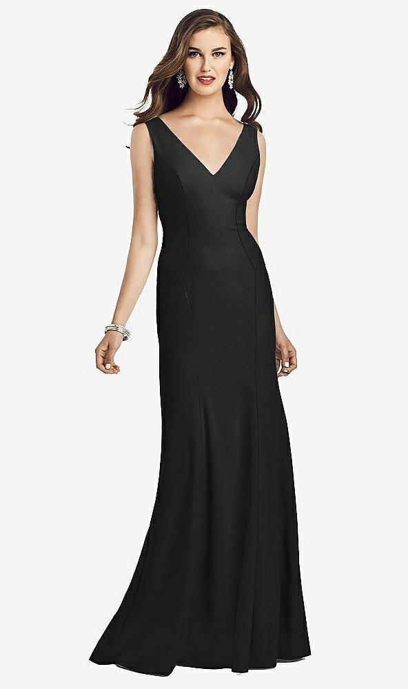 Front View - Black Sleeveless Seamed Bodice Trumpet Gown