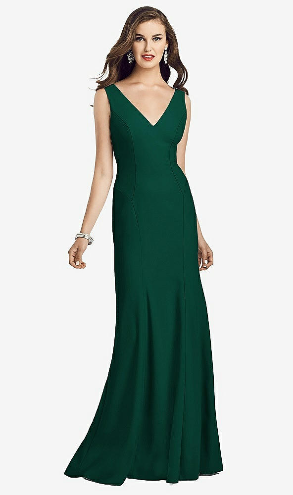 Front View - Hunter Green Sleeveless Seamed Bodice Trumpet Gown