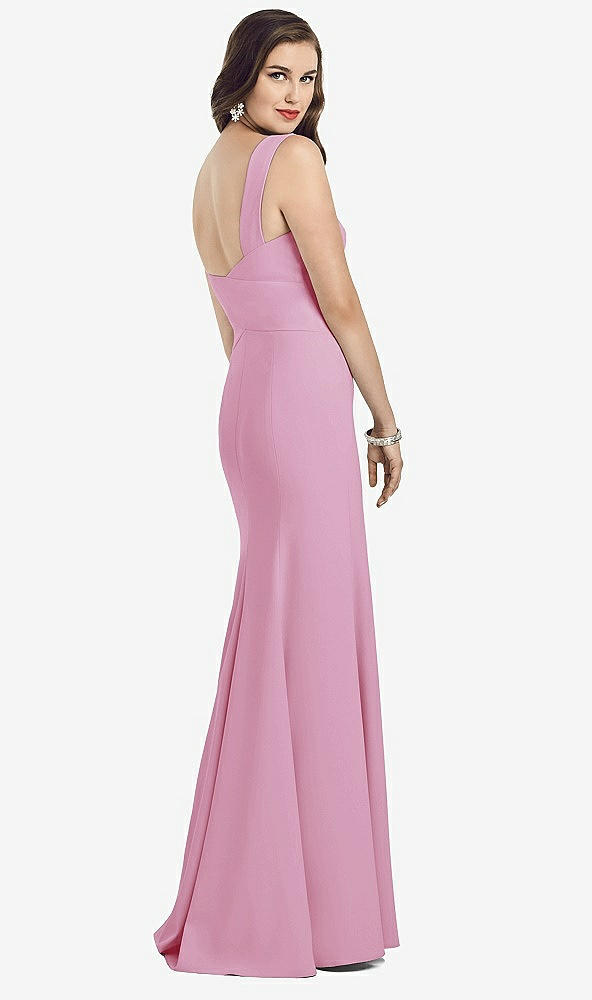 Back View - Powder Pink Sleeveless Seamed Bodice Trumpet Gown