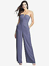 Front View Thumbnail - French Blue Strapless Notch Crepe Jumpsuit with Pockets