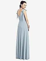 Rear View Thumbnail - Mist Bow-Shoulder V-Back Chiffon Gown with Front Slit