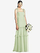 Front View Thumbnail - Limeade Bowed Tie-Shoulder Chiffon Dress with Tiered Ruffle Skirt