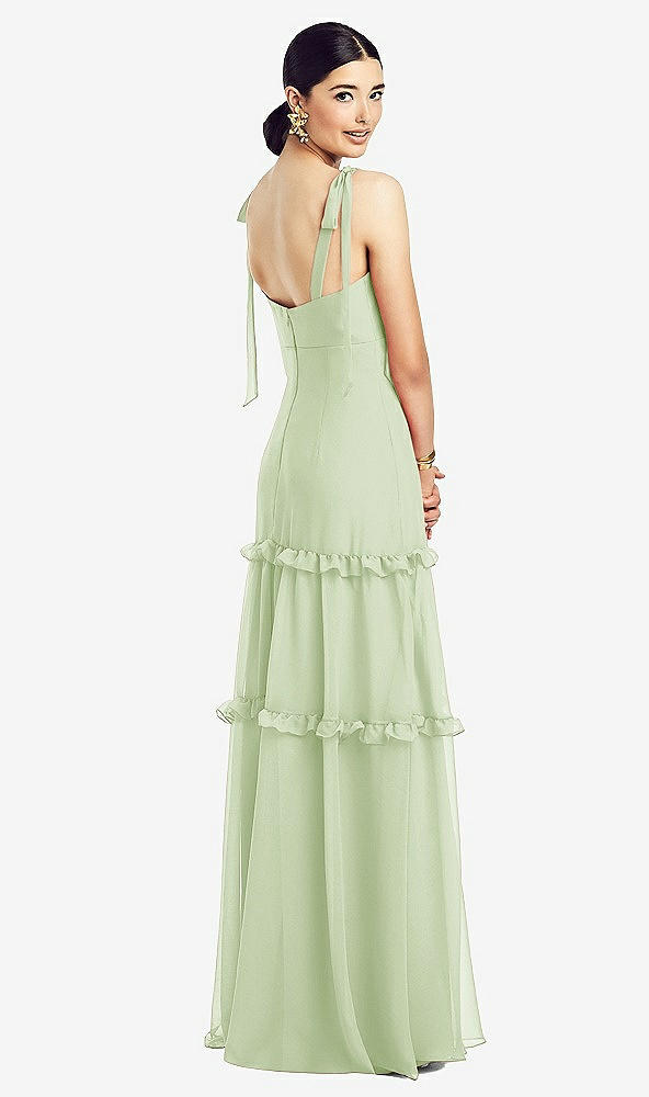 Back View - Limeade Bowed Tie-Shoulder Chiffon Dress with Tiered Ruffle Skirt
