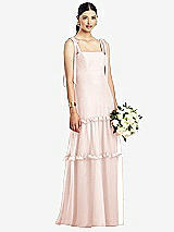 Front View Thumbnail - Blush Bowed Tie-Shoulder Chiffon Dress with Tiered Ruffle Skirt