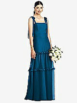 Front View Thumbnail - Ocean Blue Bowed Tie-Shoulder Chiffon Dress with Tiered Ruffle Skirt