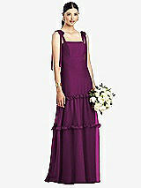 Front View Thumbnail - Wild Berry Bowed Tie-Shoulder Chiffon Dress with Tiered Ruffle Skirt