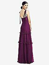 Rear View Thumbnail - Wild Berry Bowed Tie-Shoulder Chiffon Dress with Tiered Ruffle Skirt