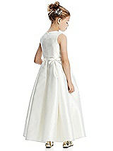 Rear View Thumbnail - French Blue Princess Line Satin Twill Flower Girl Dress with Bows